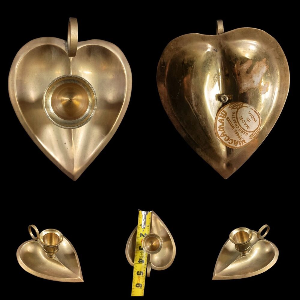 Vintage Brass Heart Shaped Chamber Candle Holder Waccamaw India